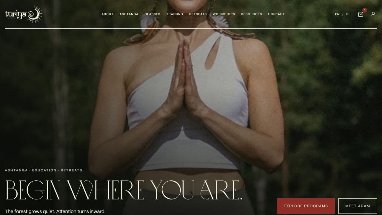 Turiya Yoga School website homepage