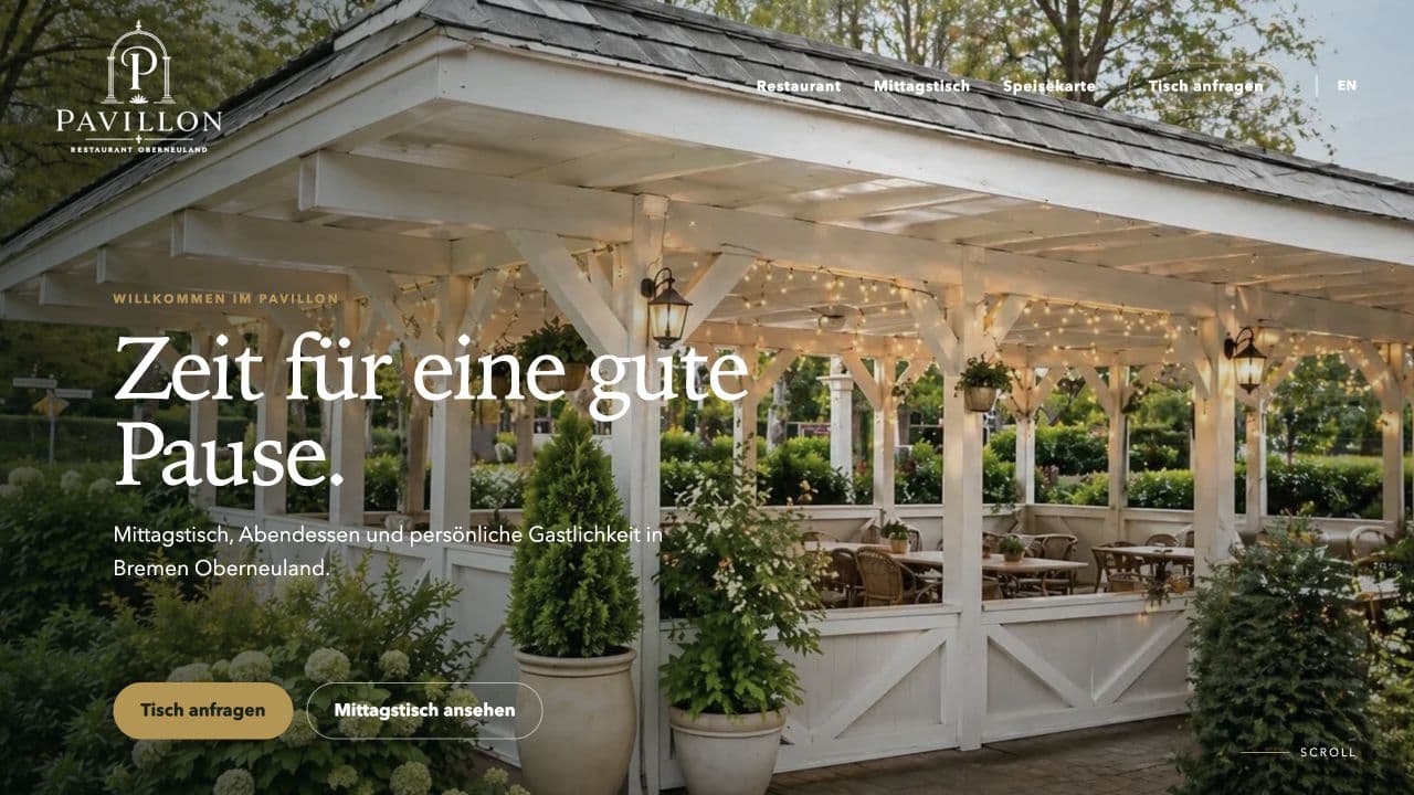 Pavillon Restaurant website homepage
